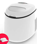 Portable Countertop Ice Machine Automatic Electric Rapid Freeze Makes Three Distinct Cube Sizes In Under Fifteen Minutes With Built In Safety Shut Off Perfect Home Bar Workhorse For Weekend Hangouts And Backyard Bbqs White Finish showing the top view with scoop.