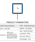 Plug And Play High Precision GNSS Antenna BT 5620L2 for RTK GIS and unmanned vehicles specifications chart.