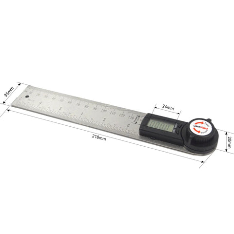 Digital Angle Finder Protractor in Stainless Steel, 7 Inch 200mm, laser etched ruler, black button, high precision display