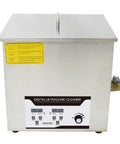 No Sweat 20 Liter Ultrasonic Cleaner With Crisp Digital Display And Hot 120 Kilohertz Cleansing Power For Jewelry Buffs Mechanics Or Industrial Hustles 110V With Basket, stainless steel design and digital controls.