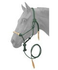 Hunter green Rawhide Noseband Rope Halter With Lead For Horses, soft poly nylon rope, two horsehair tassels, 10ft lead, Western style