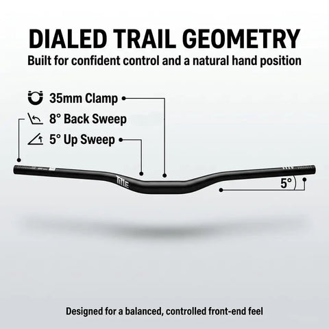 Beefy 35 MTB Handlebar With 800mm Width And 38mm Rise 35mm Clamp Aluminum Alloy Chrome Finish showing geometry details