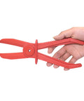 Top Notch 3 Pc Oil Pipe Clamp Tool Kit For Car Enthusiasts Line Pinchers And Sealers Perfect For Fixing Leaks Crushing Fuel Lines And Sealing Oil Pipes Like A Boss Without Breaking The Bank Today red plastic clamp held in hand