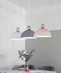 Industrial E27 Pendant Lamp Adjustable Chandelier for Kitchen Island Dining Room Bar(Blue,30cm) in three colors above dining table.