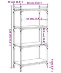 Diagram of Industrial Style Four Shelf Bookcase with Matte Black Finish and Height Adjustable Shelves, engineered wood, 11.8x23.6x47.2 in