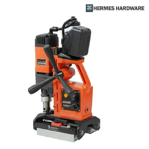 Heavy Duty Pipe Magnetic Drill With Permanent Magnet Base For Steel, rugged orange design, 2280W motor, variable speed.