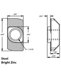 Technical drawing of Drop In T Nut With Quarter Twenty Thread For Aluminum Extrusion Hardware Fits 40 Series 1515 1530 Steel With Zinc Finish