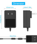 12V Massager Charger Power Cord 2A DC Power Adapter dimensions, 6ft cable with on/off switch, fits 5.5x2.5mm and 5.5x2.1mm ports