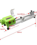 Dope Compact Benchtop Wood Lathe With Variable Speed For DIY Makers in green, dimensions marked for small wood projects.