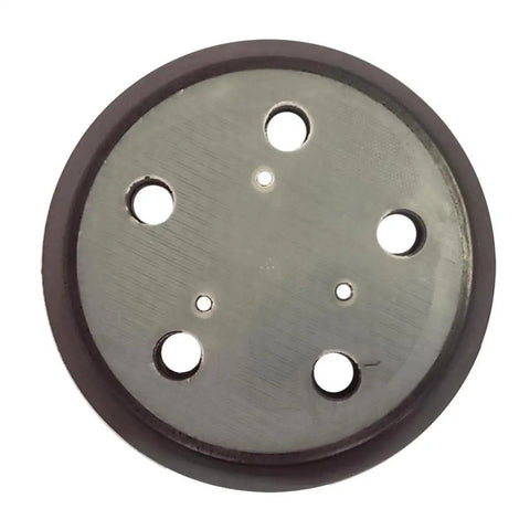 Heavy Duty Five Inch Hook And Loop Sanding Pad Direct Fit Replacement Compatible With Porter Cable 13904 And 13909 Models top view showing smooth surface and holes for sanding discs.