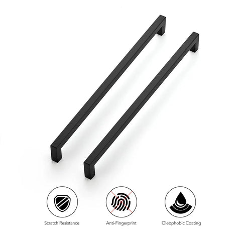 Three Pack Matte Black Kitchen Cabinet Handles Square Pulls For Cabinets And Drawers, 12-3/5 Inch Center To Center, Modern Durable Hardware, Easy Install, Black Drawer Pulls, Ideal Upgrade For Kitchen Cabinets