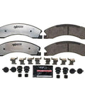 PowerStop front brake pad set for Silverado 2500HD/3500HD (2012–2019), carbon-ceramic Z36 pads with installation hardware