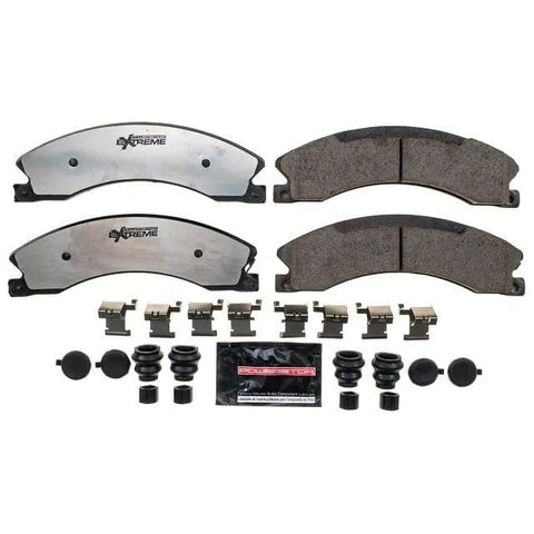 PowerStop front brake pad set for Silverado 2500HD/3500HD (2012–2019), carbon-ceramic Z36 pads with installation hardware