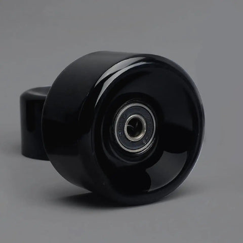 Close-up of black Premium PU Roller Skate Wheels With Bearings Replacement For Indoor Skating on various surfaces.