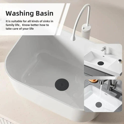 Heavy Duty Silicone Tub Stopper Two Pack Standard Six Inch Drain Plug in a washing basin with a sleek design.