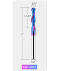 Quarter Inch Shank Carbide Ball Nose End Mill Set, Five Piece CNC Router Bits For Side Milling, End Milling, And Finish Machining With Nano Blue Coating