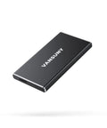 500GB Portable External SSD USB 3.1 Gen2 Drive with metal casing, angled view showcasing black design
