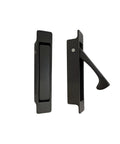 Forged Solid Brass Edge Pull For Sliding Pocket Doors In Oil Rubbed Bronze Finish Self Retracting Latch with hidden screws.