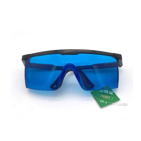 Premium He Ne Laser Safety Glasses 632.8Nm Hella Clear Lenses EN207 Certified with blue lenses and black frame.