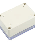Rock Solid Abs Plastic Junction Box With Clear Cover IP65 Waterproof Electrical Enclosure For Diy Projects No Fuss Assembly Sturdy Dust Proof Shell Measuring 3.9 X 2.7 X 2 Inches, viewed from above with clear lid.