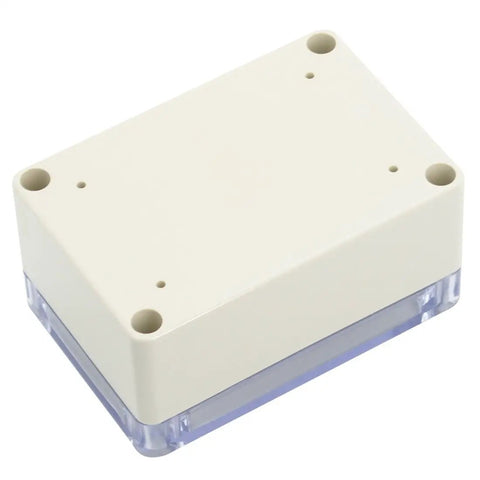 Rock Solid Abs Plastic Junction Box With Clear Cover IP65 Waterproof Electrical Enclosure For Diy Projects No Fuss Assembly Sturdy Dust Proof Shell Measuring 3.9 X 2.7 X 2 Inches, viewed from above with clear lid.
