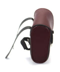 Bottom view of a red Lightweight Handlebar Bike Bag Pouch For Cyclists Water Resistant Tube Storage Bag with black straps.