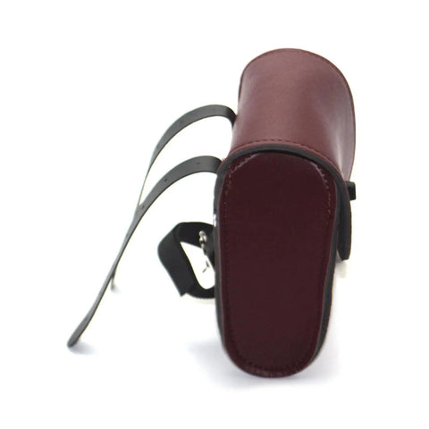 Bottom view of a red Lightweight Handlebar Bike Bag Pouch For Cyclists Water Resistant Tube Storage Bag with black straps.