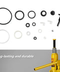 2 Ton Vertical Hydraulic Bottle Jack Repair Kit With Oil Seal And O Ring Replacement Parts displayed with jack
