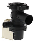 Whirlpool W10465252 Drain Pump Replacement For Washing Machines Plug And Play Direct Fit Water Drain Pump Easy Install No Fuss Reliable Drainage Performance OEM Grade Part For Quick Home Appliance Repair black plastic washing machine drain pump, side view