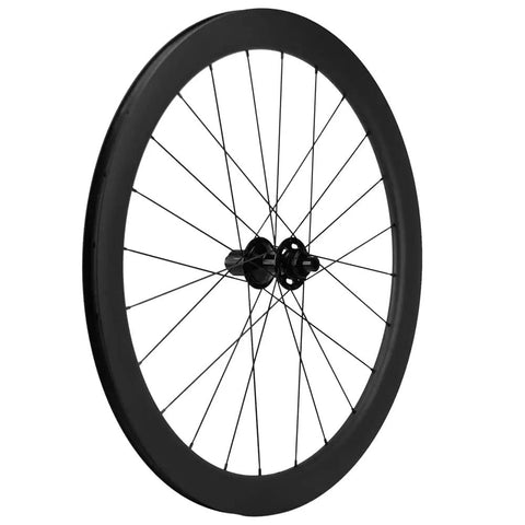 Carbon Disc Wheelset 50C-25 Clincher Road Wheels UD Matte Finish Six Bolt 12x100 Front and 135QR Rear Single Wheel View