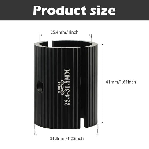 Black aluminum handlebar shim with size markings for Bike Handlebar Shim Set 1 Pair 25.4 To 31.8 Mm Aluminum Alloy Clamp Spacer Conversion Adapter No Fuss Install For Stem Reduction And Safer, Smoother Rides.