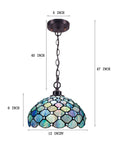 Sea Blue Pearl Tiffany Style Stained Glass Pendant Light With Swag Chain Ceiling Fixture 12 Inch By 12 Inch By 34 Inch