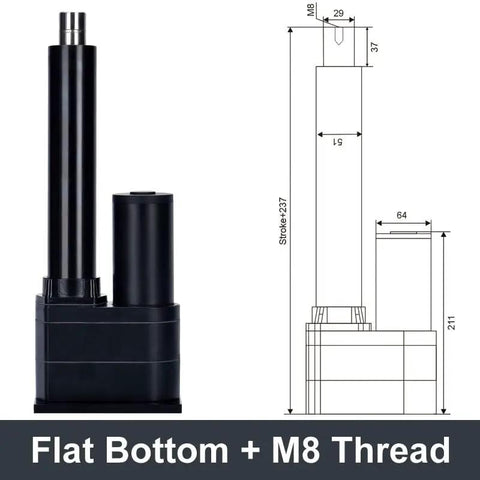 Heavy Duty DC 12V Electric Linear Actuator With 2000N Push Force Runs Silently Smooth Features A Slick Flat Bottom Design dimensions