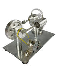 Mini Stirling Engine Science Toy For Hands On Learning Real Working Heat Engine With Cool Colorful LED Lights Generator And Educational Model For Physics Experiments STEM Gift Silver Finish, showing metal components and yellow belt.