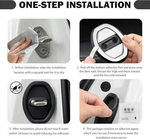 Door Lock Striker Cover Cushioning Buffer Pad For Smart Fortwo Vibration And Noise Reduction Weather Resistant Silicone Tool Free Snap On Setup For A Smoother Quieter Long Distance Drive Comfort, 4-piece black silicone