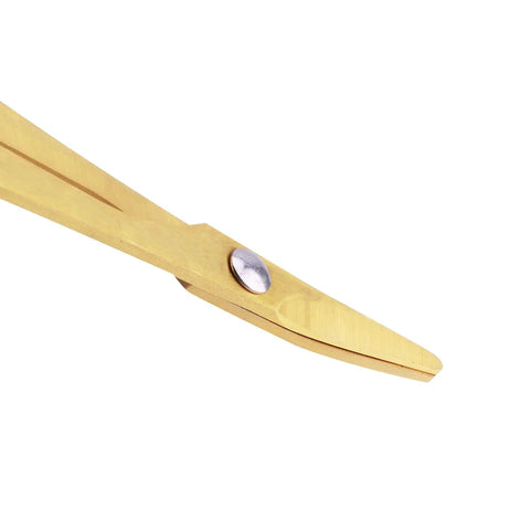 Close-up of titanium-coated straight scissors from Pro Grade Titanium RC Body Reamer Tool And Straight Curved Scissors Set