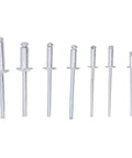 180Pcs Blind Rivet Flange Aluminum Alloy Assortment Kit With Six Size Rivets For Soft Materials displayed in six sizes