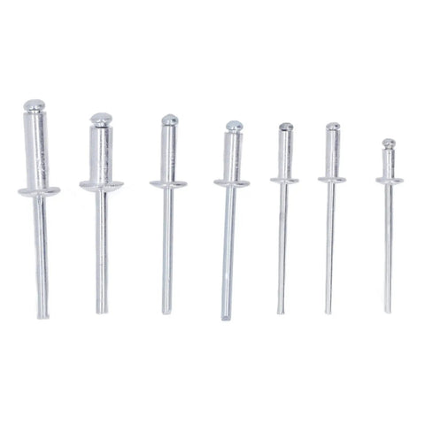 180Pcs Blind Rivet Flange Aluminum Alloy Assortment Kit With Six Size Rivets For Soft Materials displayed in six sizes