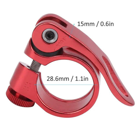 Aluminum Bike Seat Post Clamp Quick Release For 25.4mm Tubes Universal Fit For Mountain Road And Folding Bikes No Tool Quick Release Lever Red Color Built Tough With Lightweight Alloy Construction For Easy Install And Secure Hold