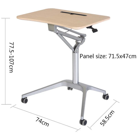 Straight Up Height Adjustable Rolling Desk With No Sweat Gas Spring Lift And Smooth Glide Casters Roll Anywhere In Your Space For Ultimate Sit To Stand Setup, 71.5x47cm panel size.