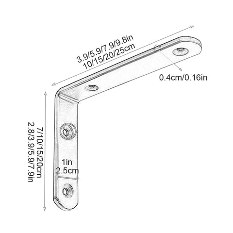 Rock Solid Steel Corner Brackets 1 Pair Heavy Duty Wall Mounted Floating Shelf Hardware Effortless Install Metal Support Arms For Diy Open Shelves And Sweet Home Setup 10 Inch, detailed measurement drawing.