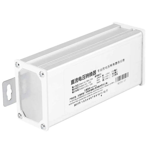Heavy Duty Dc Voltage Converter For Electric Bike And Scooter Converts 36V To 12V With 180W Output Compact power transformer, white casing.