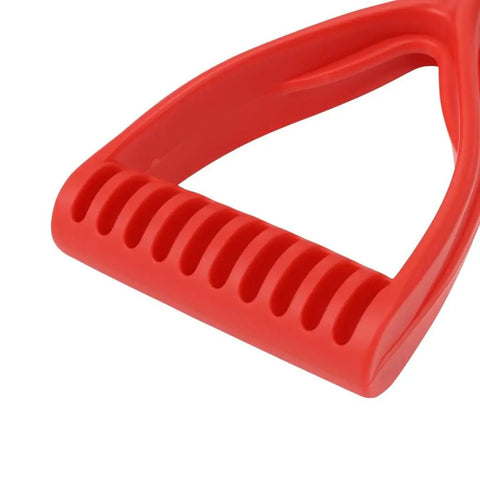 Close-up of D-shaped red grip from Short Wooden Shovel Handle Replacement 36cm For Garden Shovels, Spades, Rakes And Pitchforks - Durable