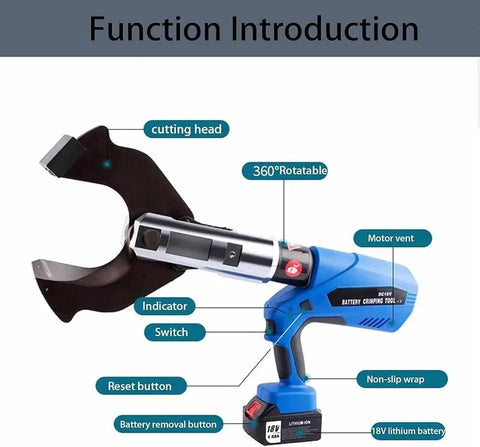 Electric Cable Cutter For Copper And Aluminum Wire Cordless 18V Battery Powered Fast Cut In Seconds Hammers Through Copper And Aluminum Cables Up To 120 Millimeters Heavy Duty Electric Wire Cutter With Two Rechargeable Batteries EZ120C, showcasing features and design elements.