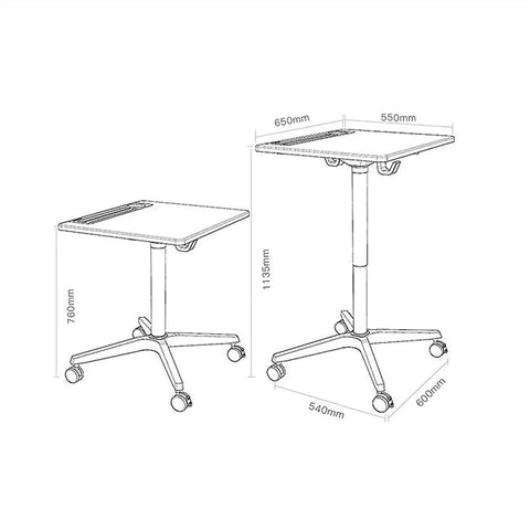High Profile Rolling Laptop Cart And Adjustable Standing Desk With Portable Side Table, dimensions 65x55x76 cm, set drawings.