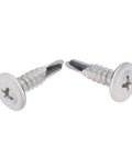 Two Self Drilling Screws With Round Washer Head In 304 Stainless Steel For Wood And Metal