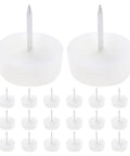 Close-up of No Slip Chair Glides 0.94 Inch Nail-On Furniture Leg Protectors, white plastic pads with metal nails