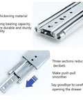Heavy Duty Soft Close Drawer Slides With Secure Lock Ball Bearing Telescoping Runners For Cabinets And Toolboxes showing thickened metal construction.