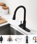 Matte Black Kitchen Faucet With Pull Down And Pull Out Sprayers, One Hole Deck Mount, Single Handle Stainless Steel Assembly