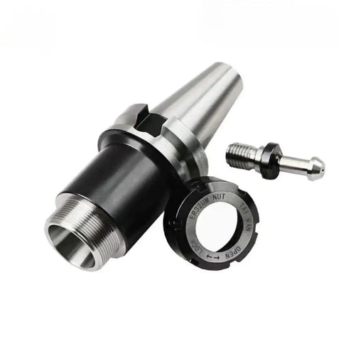 Kick Start Your Heavy Duty Grinding Rig With This BT50 Keyless Spring Collet Chuck Featuring ER32 ER40 tool holder in black and silver.